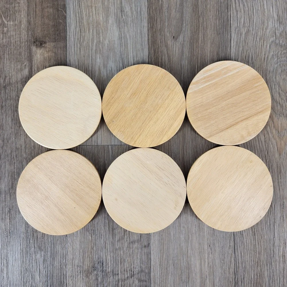 Kamenstein‎ Natural Wood Coaster Set with Caddy 6 Piece Round Concentric Rings